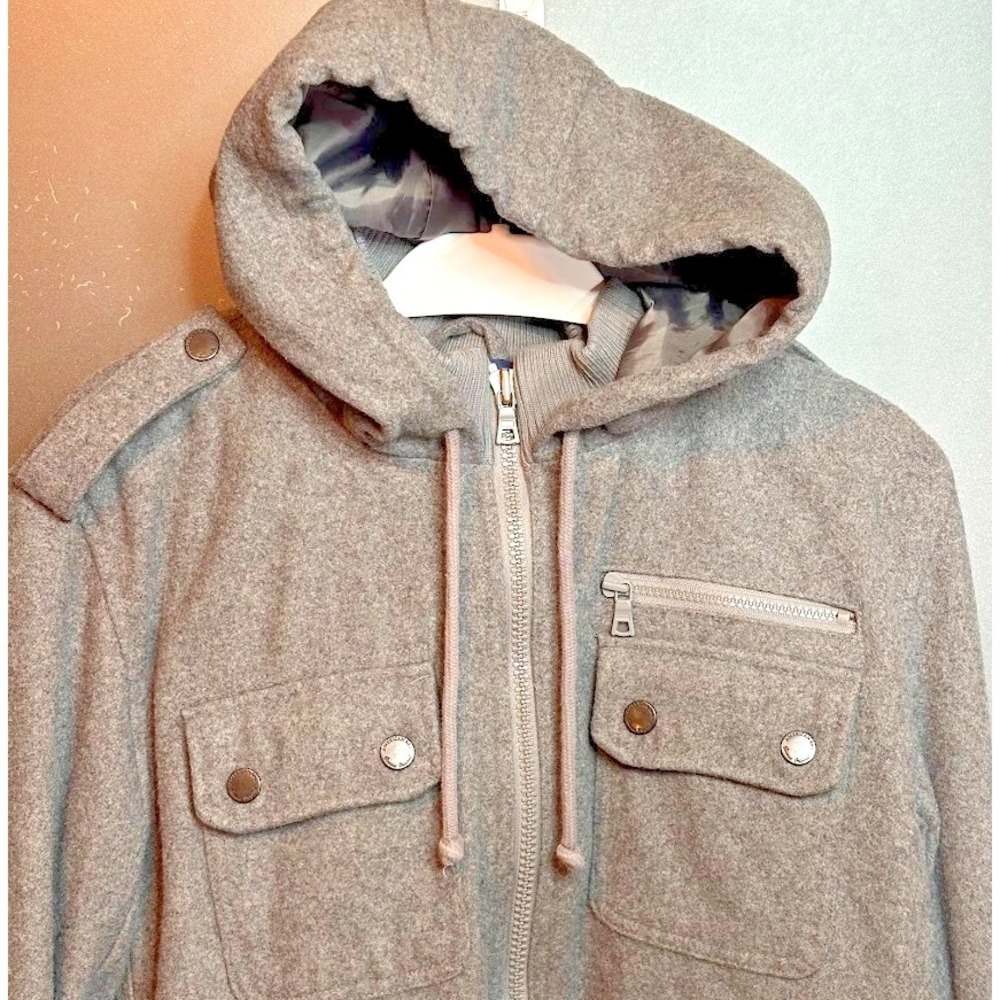 American Rag CIE 1984 Wool Blend Hooded Jacket Mens Large Gray Full Zip Coat